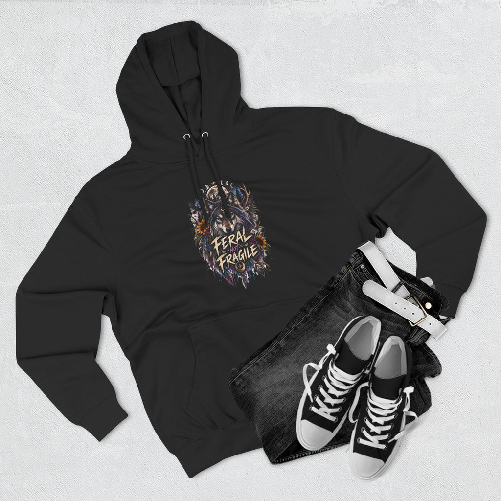 Feral not Fragile Wolf Graphic Hoodie — Wildlife-Inspired Comfort Pullover