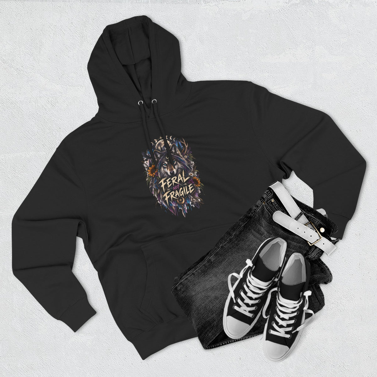 Feral not Fragile Wolf Graphic Hoodie — Wildlife-Inspired Comfort Pullover