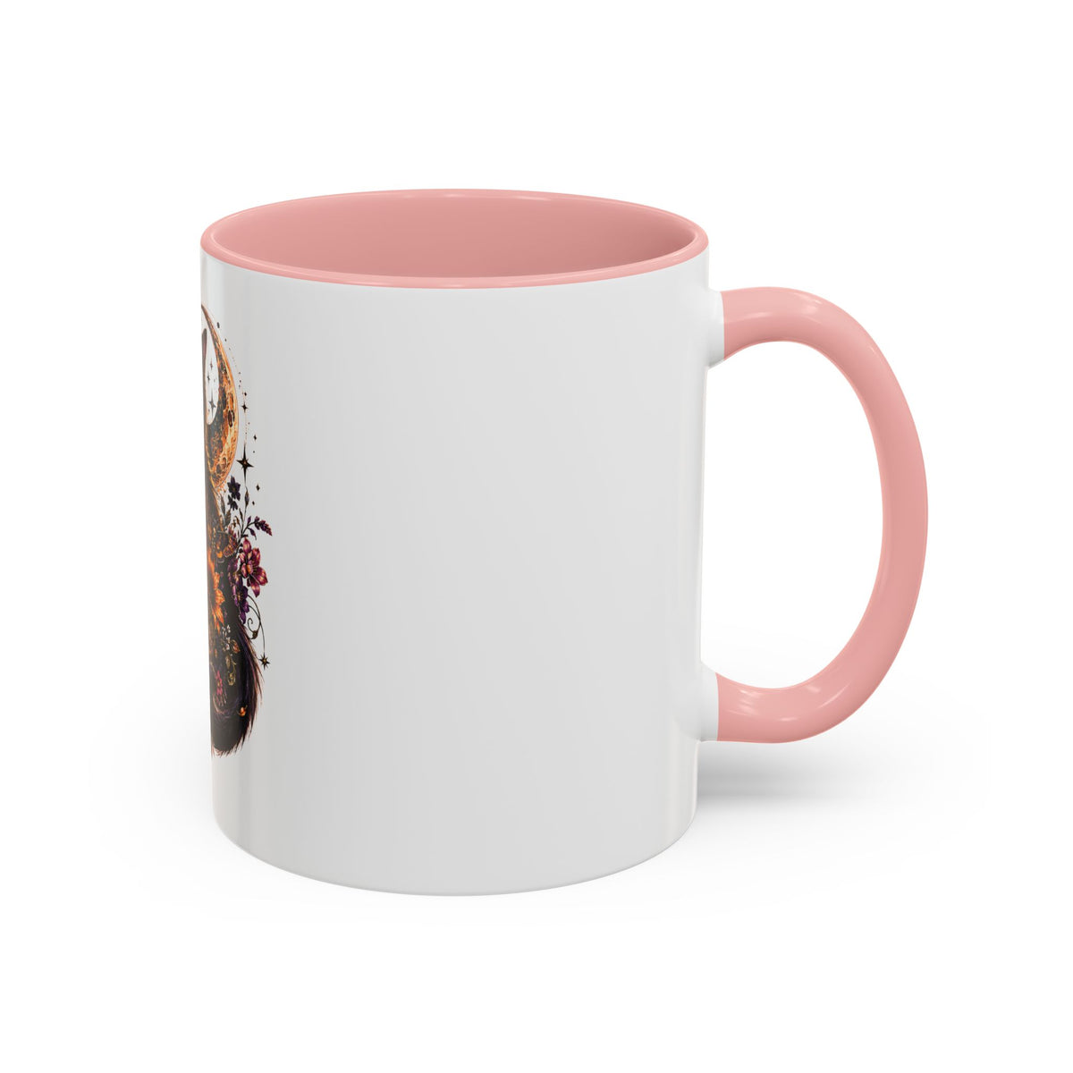 Cat & Skull Accent Coffee Mug — Gothic Black Cat Art Coffee Cup (11/15oz)