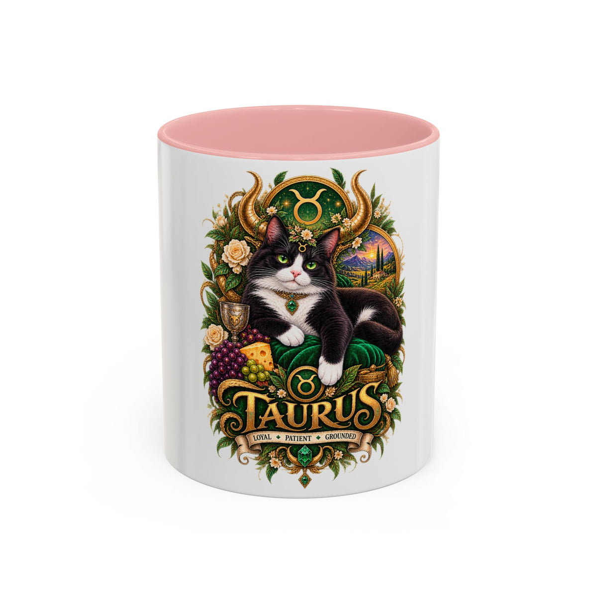 Taurus Tuxedo Cat Coffee Mug — Zodiac Astrology Gift (11/15 oz)