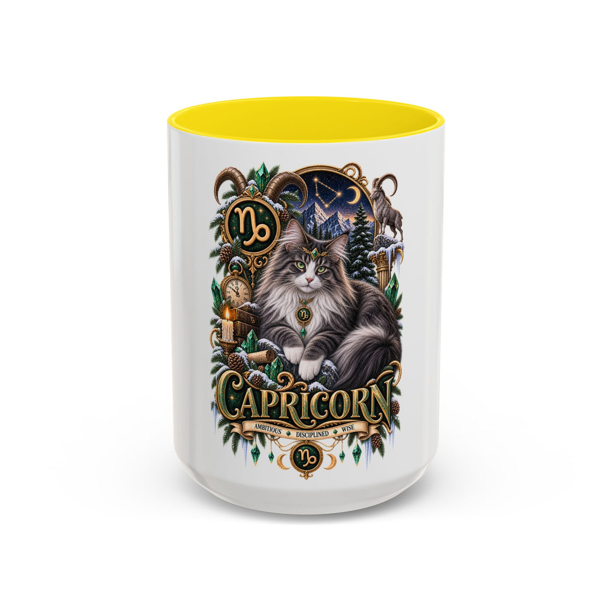 Capricorn Norwegian Forest Zodiac Cat Accent Coffee Mug – Astrology Cat Gift (11/15 oz)