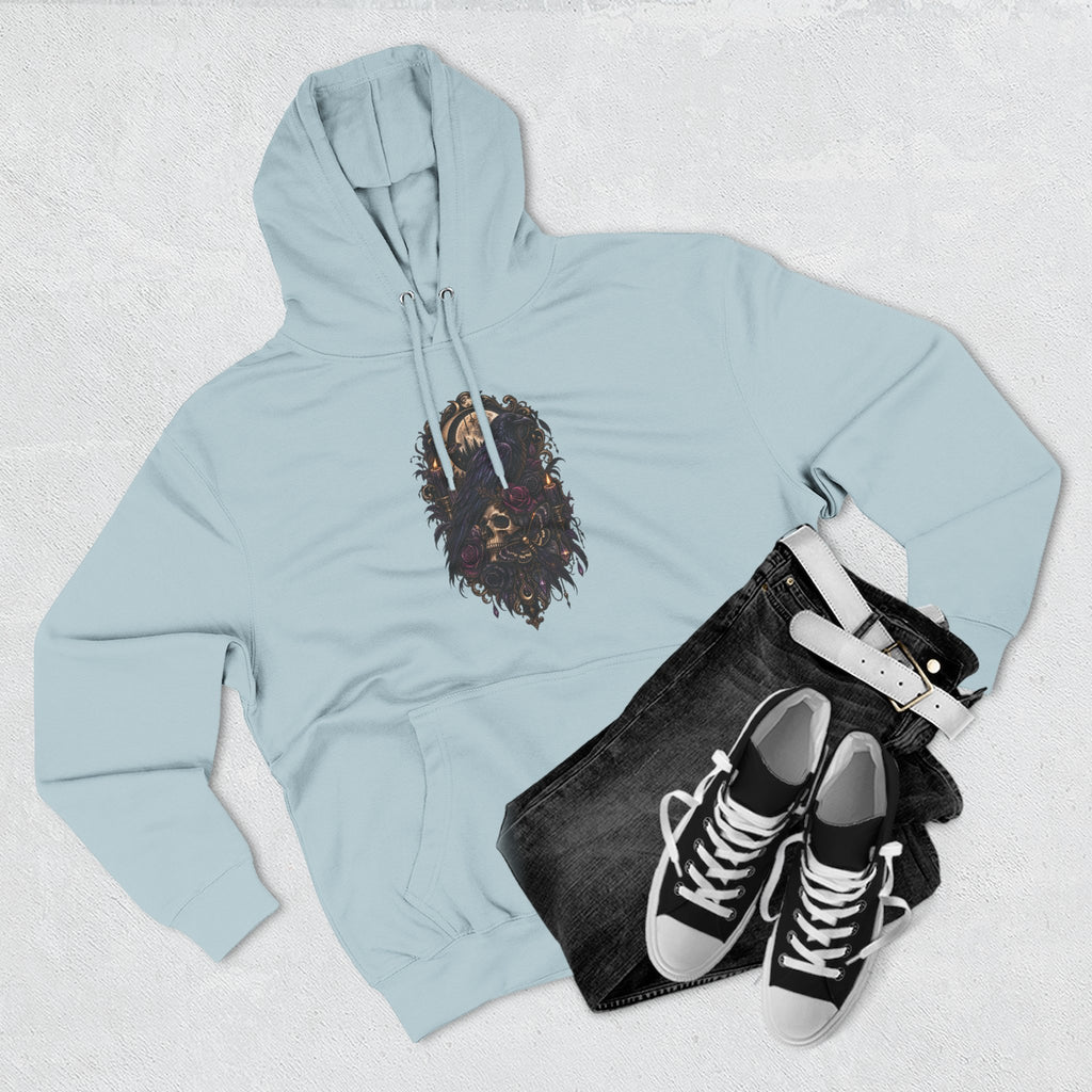 Raven Skull Graphic Hoodie — Gothic Fleece Pullover