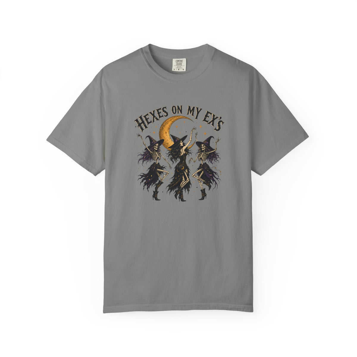 Witches and skeleton Graphic T-Shirt — "Hexes On My Ex's" Moon Witch Tee