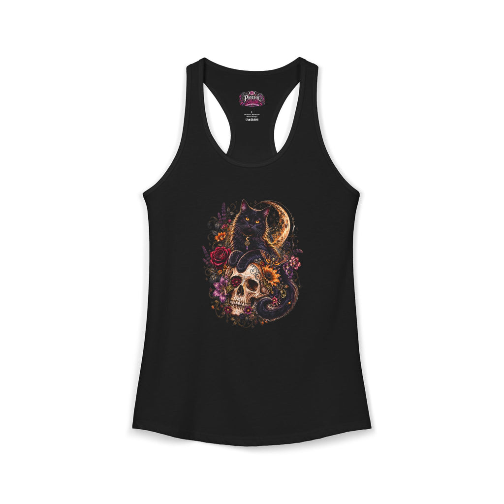 Black Cat and Floral Skeleton Gothic Tank