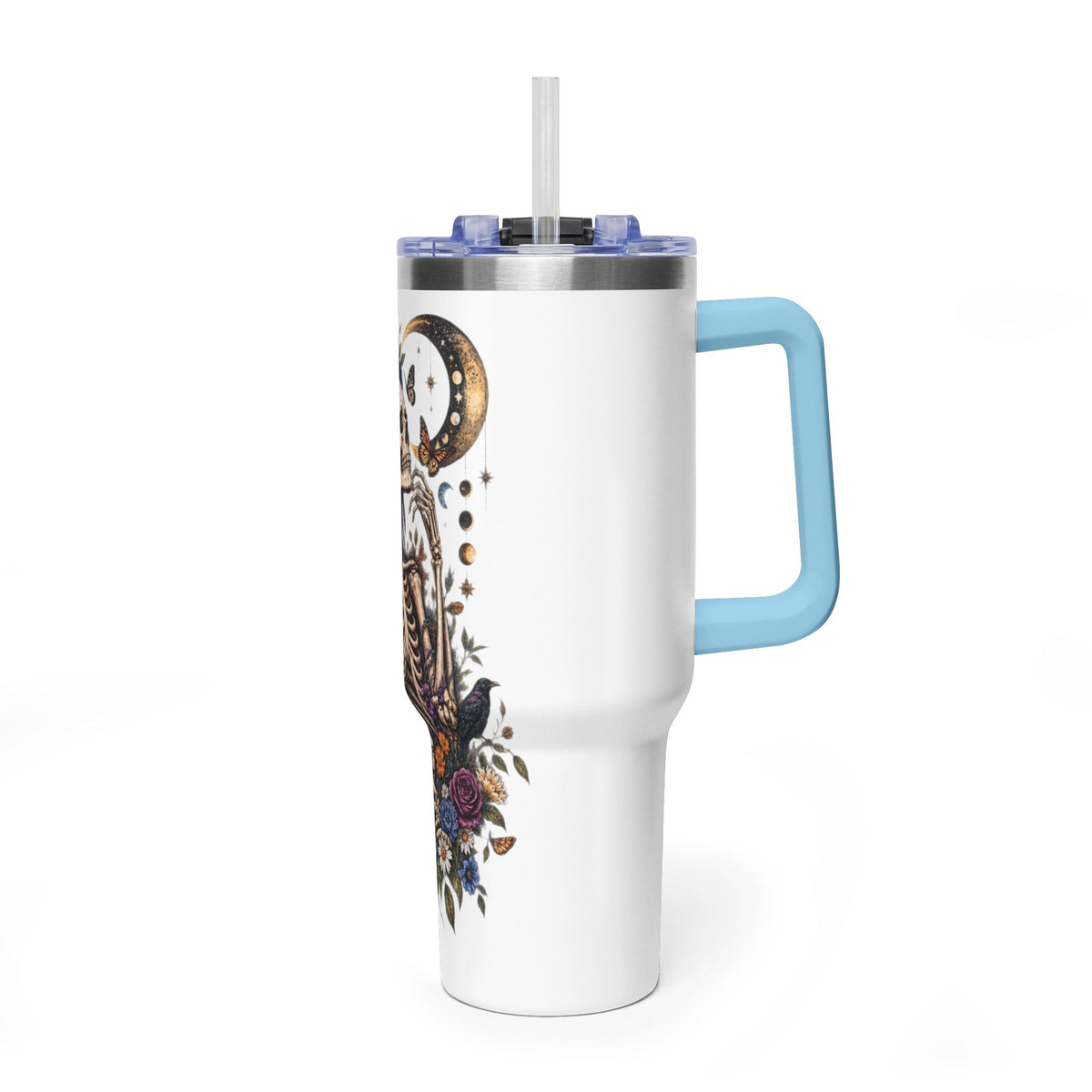 40oz Floral Skeleton Tumbler – Insulated Vacuum Travel Mug