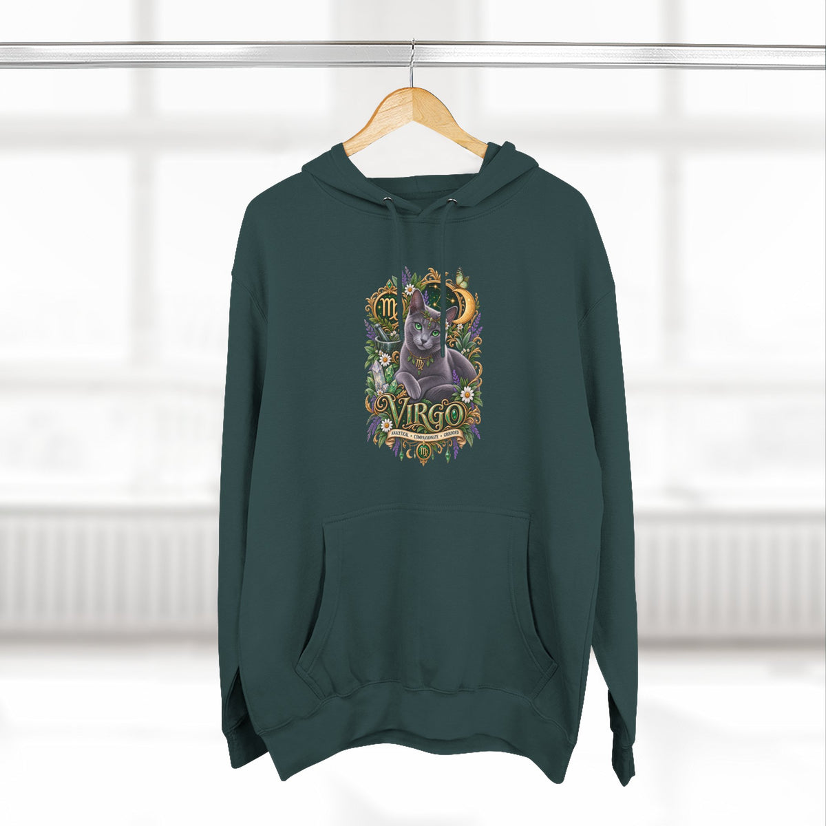 Virgo Russian Blue Cat Zodiac Hoodie — Astrological Virgo Horoscope Pullover
