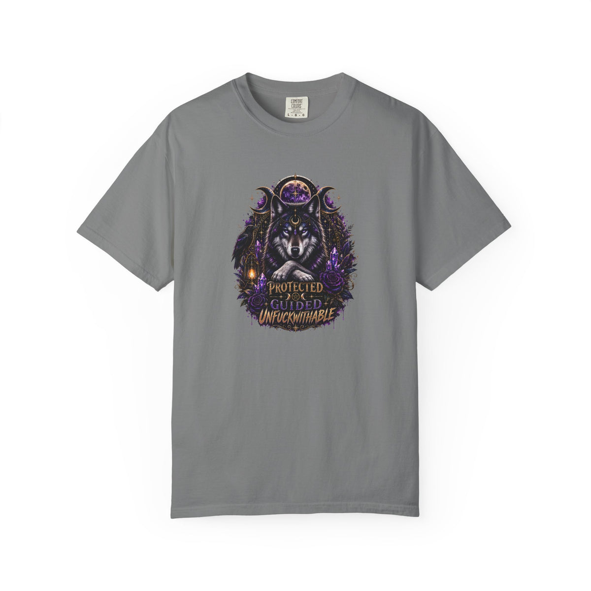 Protector Wolf T-Shirt — "Protected, Guided, Unfuckwithable" Spiritual Graphic Tee
