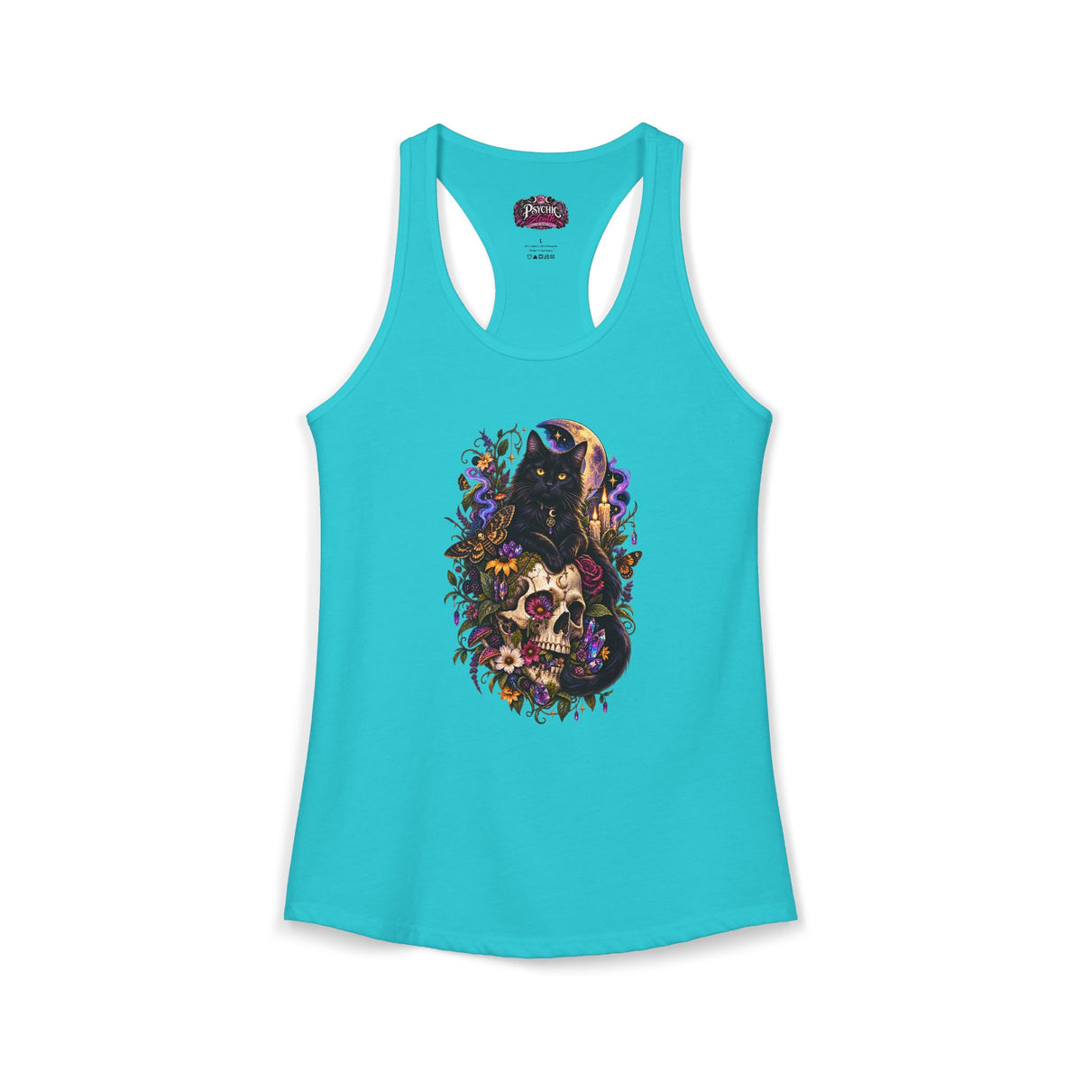 Gothic Black Cat Floral Skeleton Tank