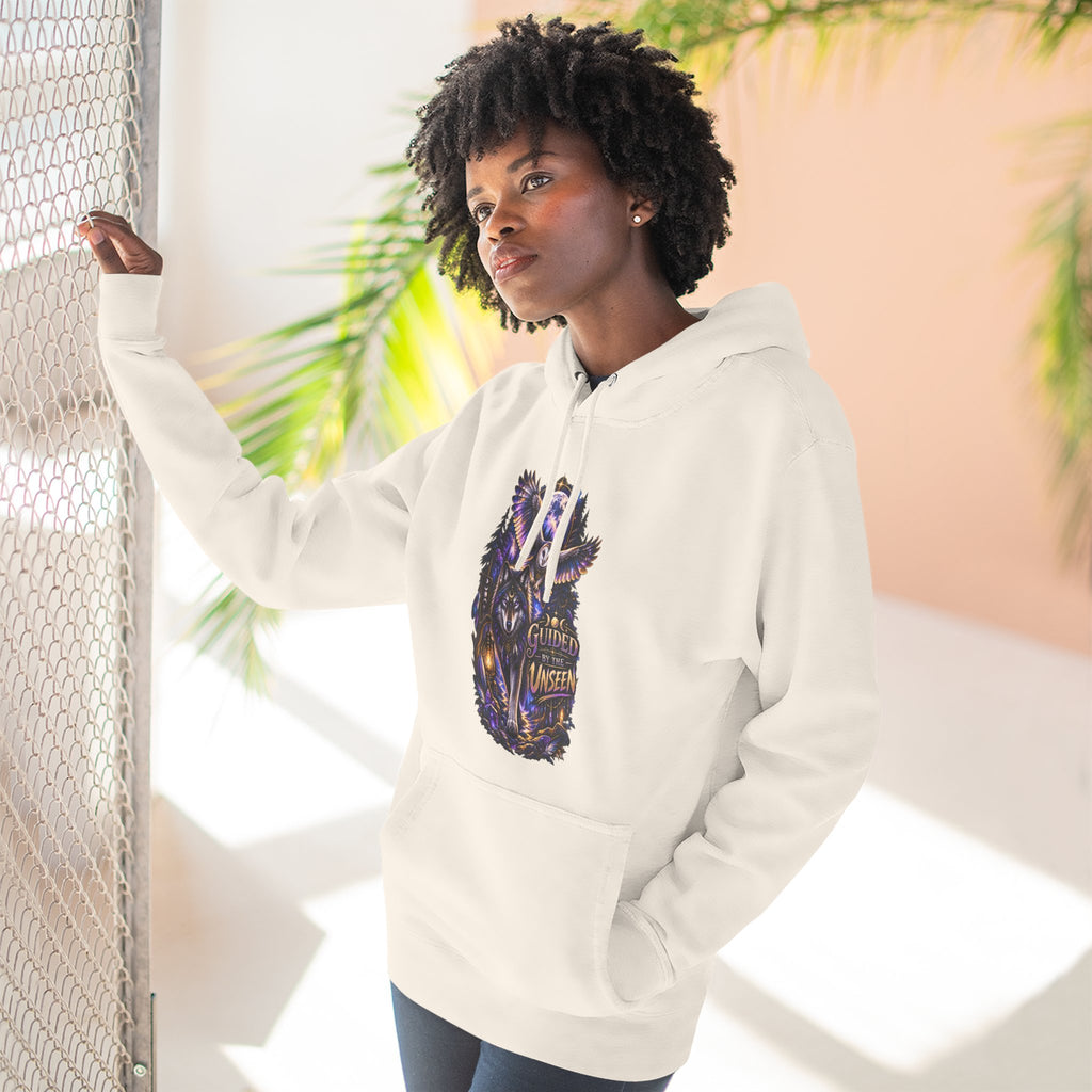 Witchy Owl and Wolf Fleece Hoodie - Mystical Night Forest Graphic- Guided by the Unseen