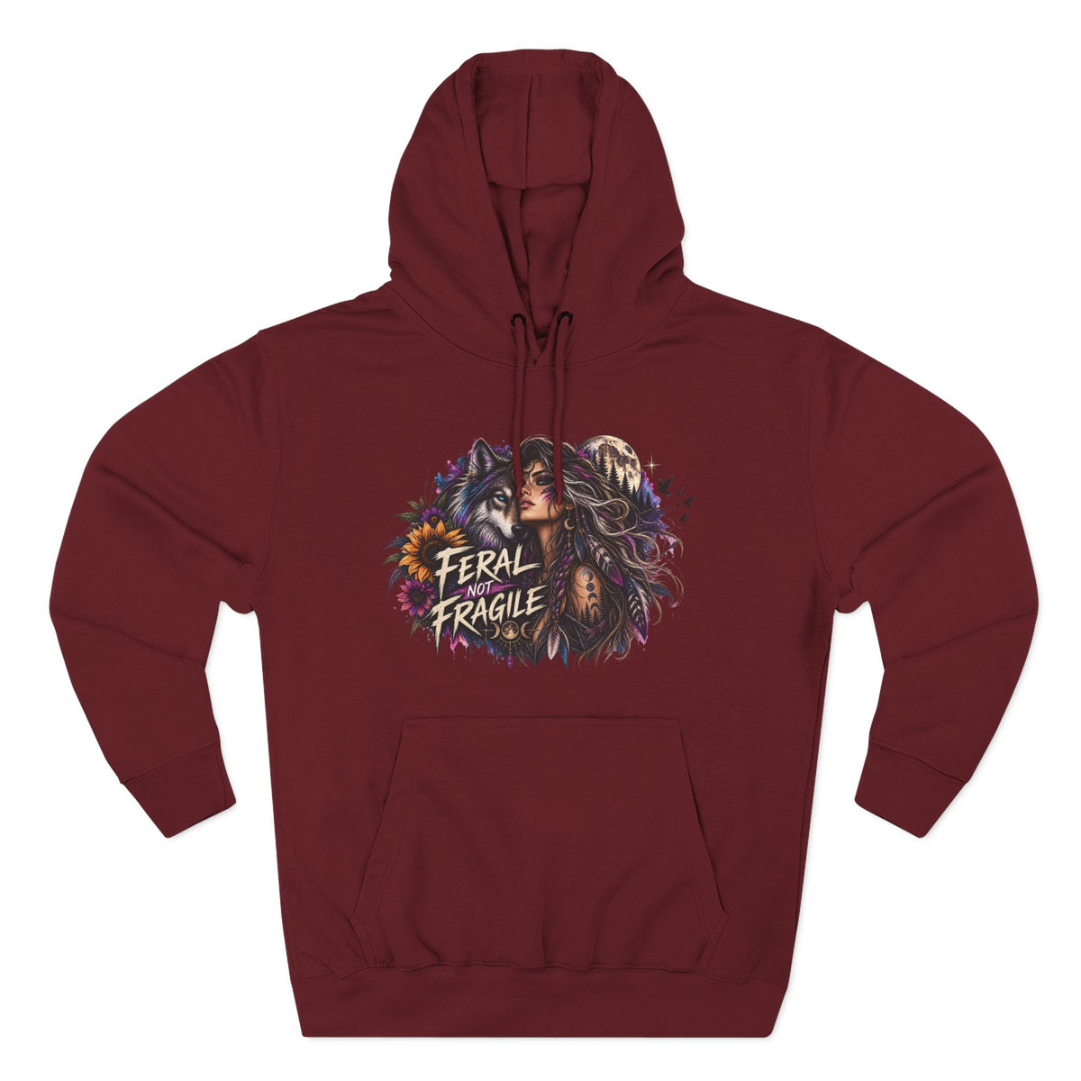Feral Not Fragile Wolf & Woman Graphic Hoodie — Wildlife Fleece Pullover