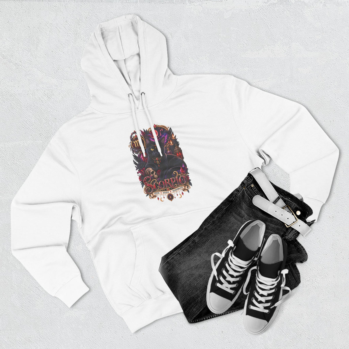 Scorpio Bombay Black Cat Floral Zodiac Hoodie — Intricate Scorpion Zodiac Sign