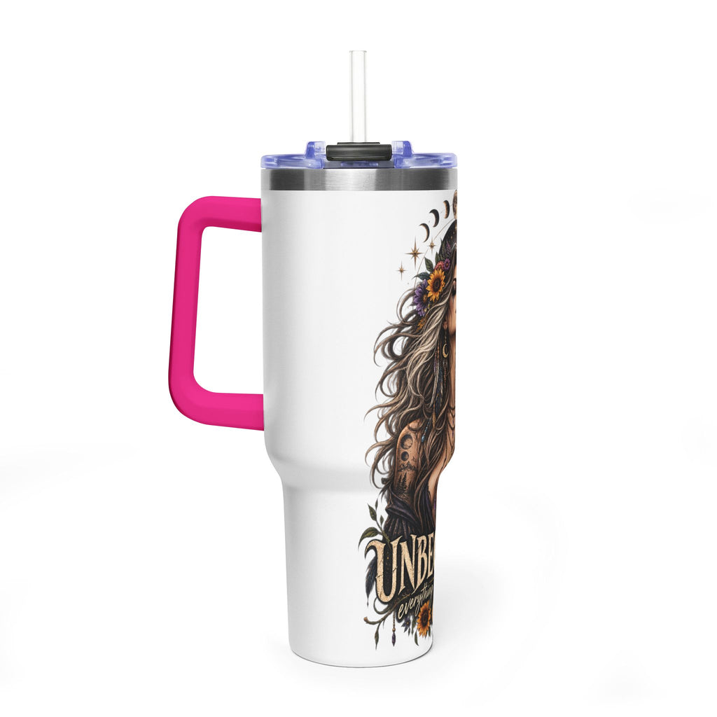 40oz Half human half skeleton Floral butterfly — "Unbecoming" Insulated Travel Cup