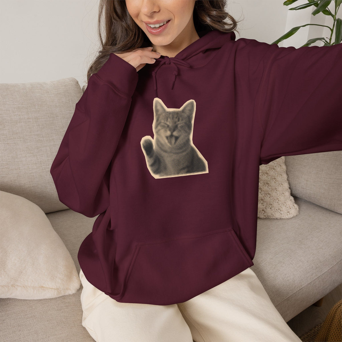 Laughing Meme Cat Hoodie – Adorable Grey Kitten Graphic Sweatshirt