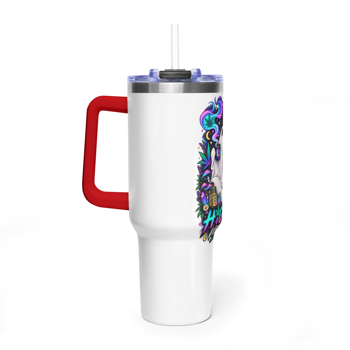 40oz Tumbler — "Higher Vibrations" Ghost & Cat Thermal Travel Mug