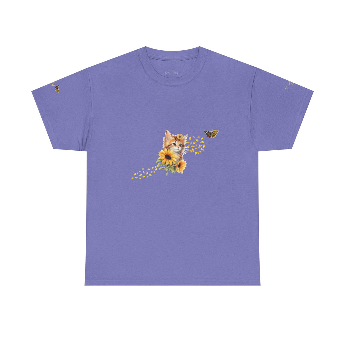 Sunflower Kitten Tee | Butterfly Accent, Floral Cat Shirt