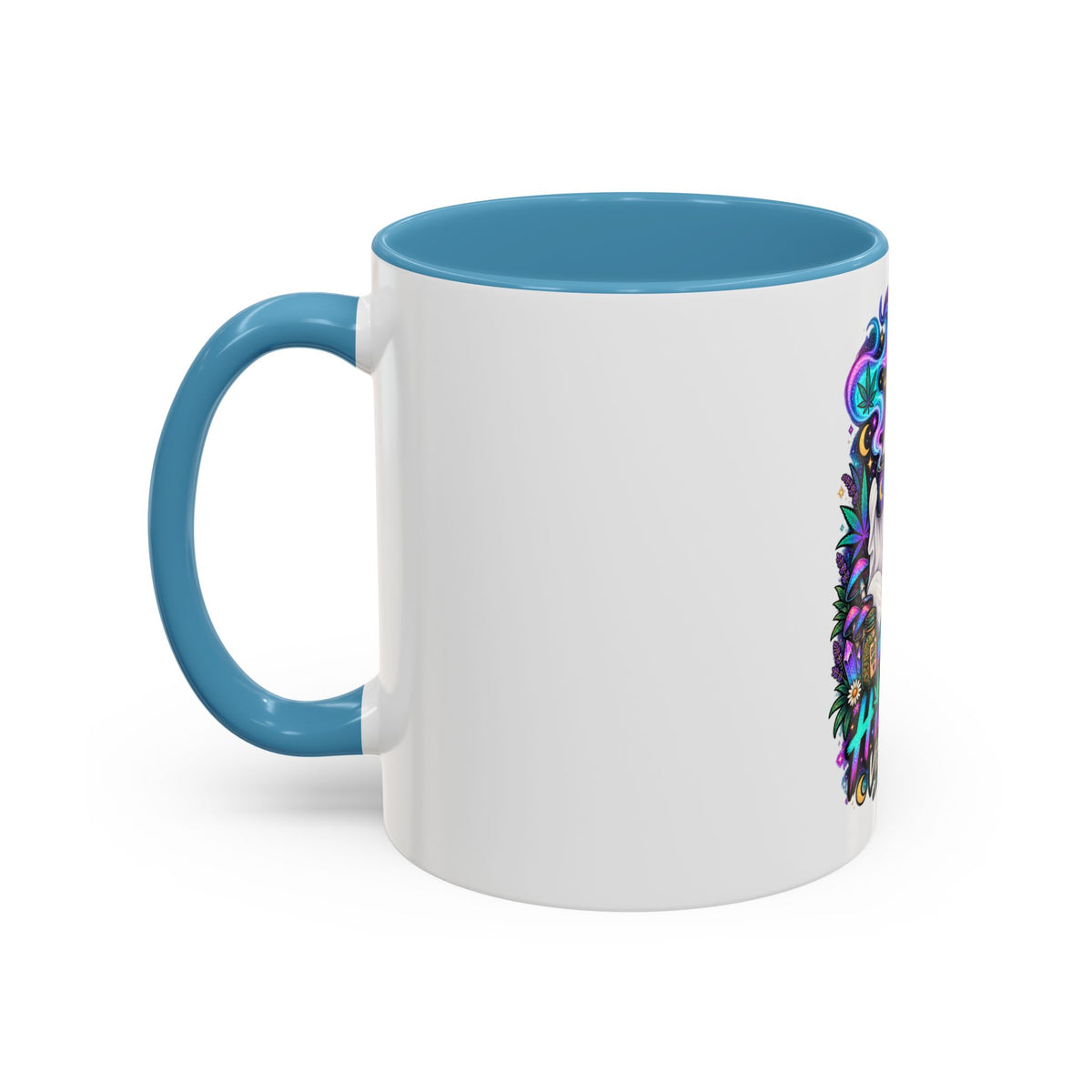 Higher Vibrations Coffee Mug — Cute Ghost & Cat Accent Mug (11/15 oz)