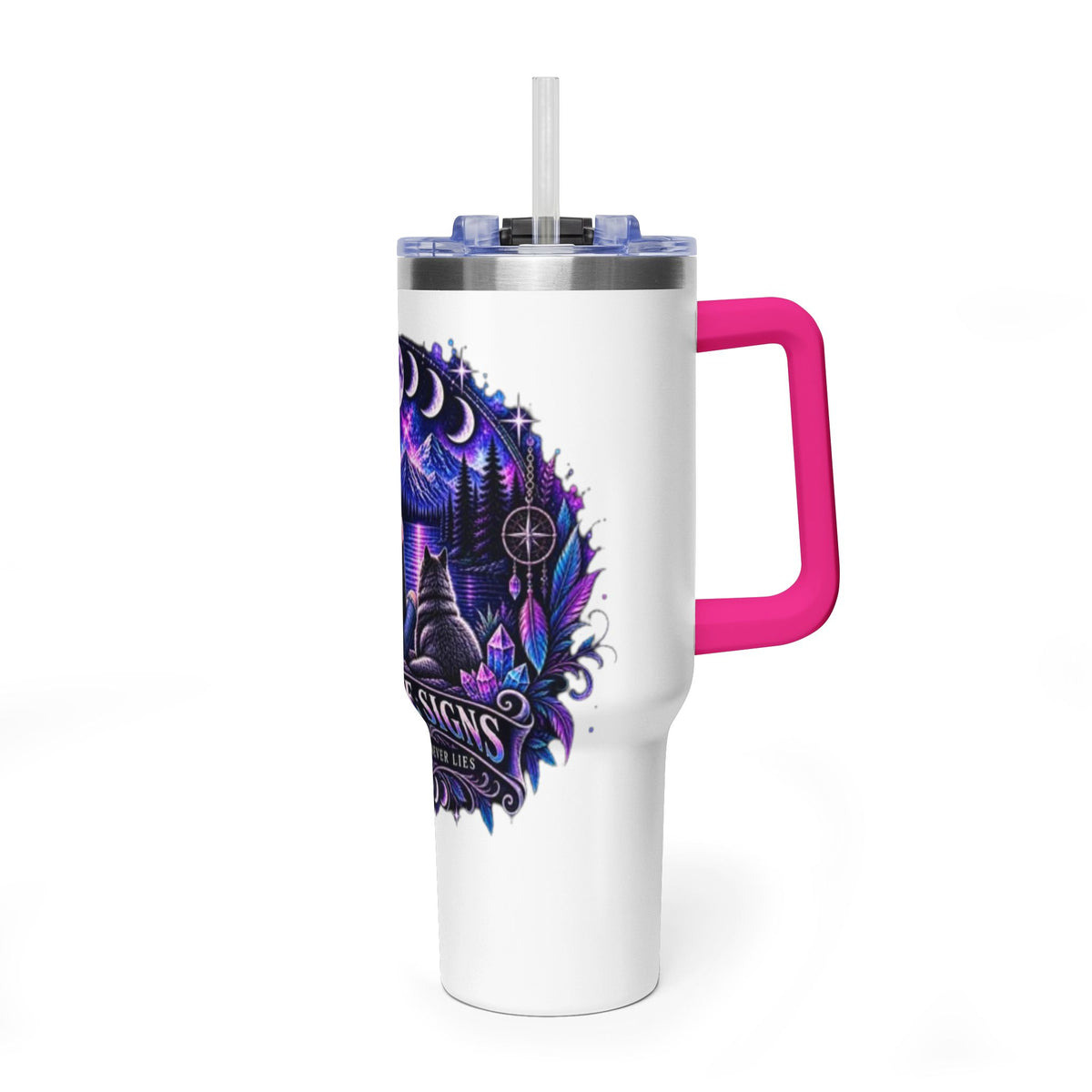 40oz Vacuum Tumbler – 'Trust the Signs' Moonlit Forest Design