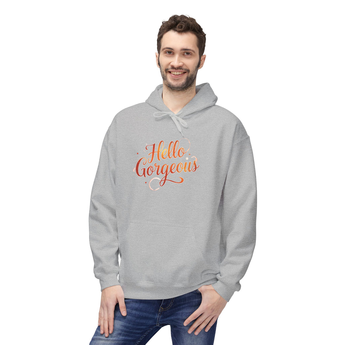Hello Gorgeous Sunset color Hoodie  — Feminine Script Pullover for Self-Love & Gifts