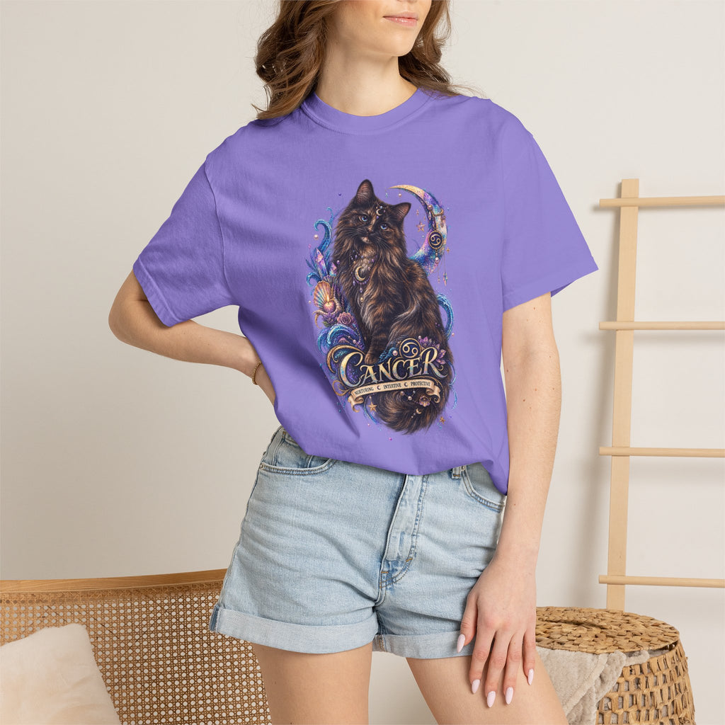 Cancer Zodiac T‑Shirt — Mystical Tortoiseshell   Cat Horoscope Design