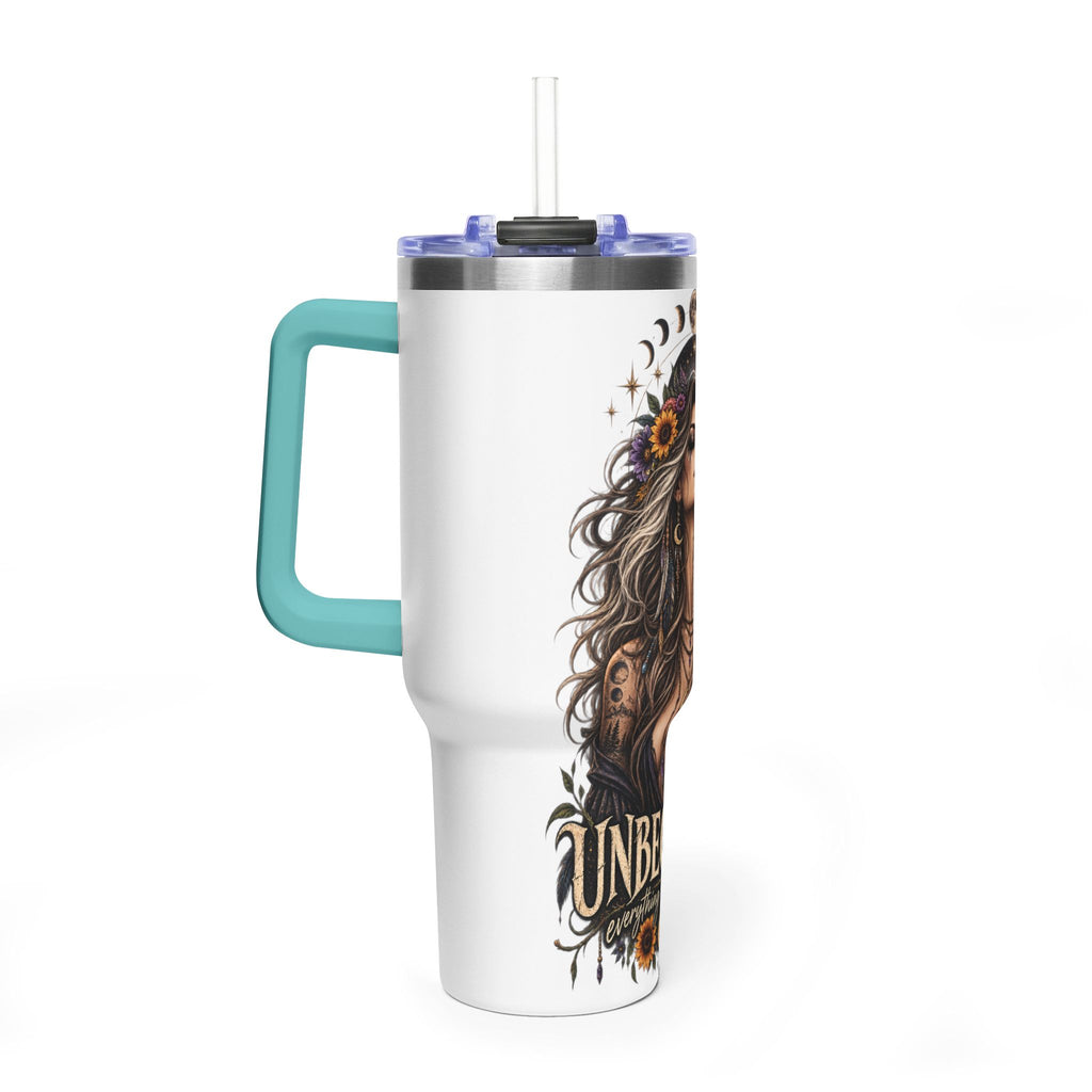 40oz Half human half skeleton Floral butterfly — "Unbecoming" Insulated Travel Cup