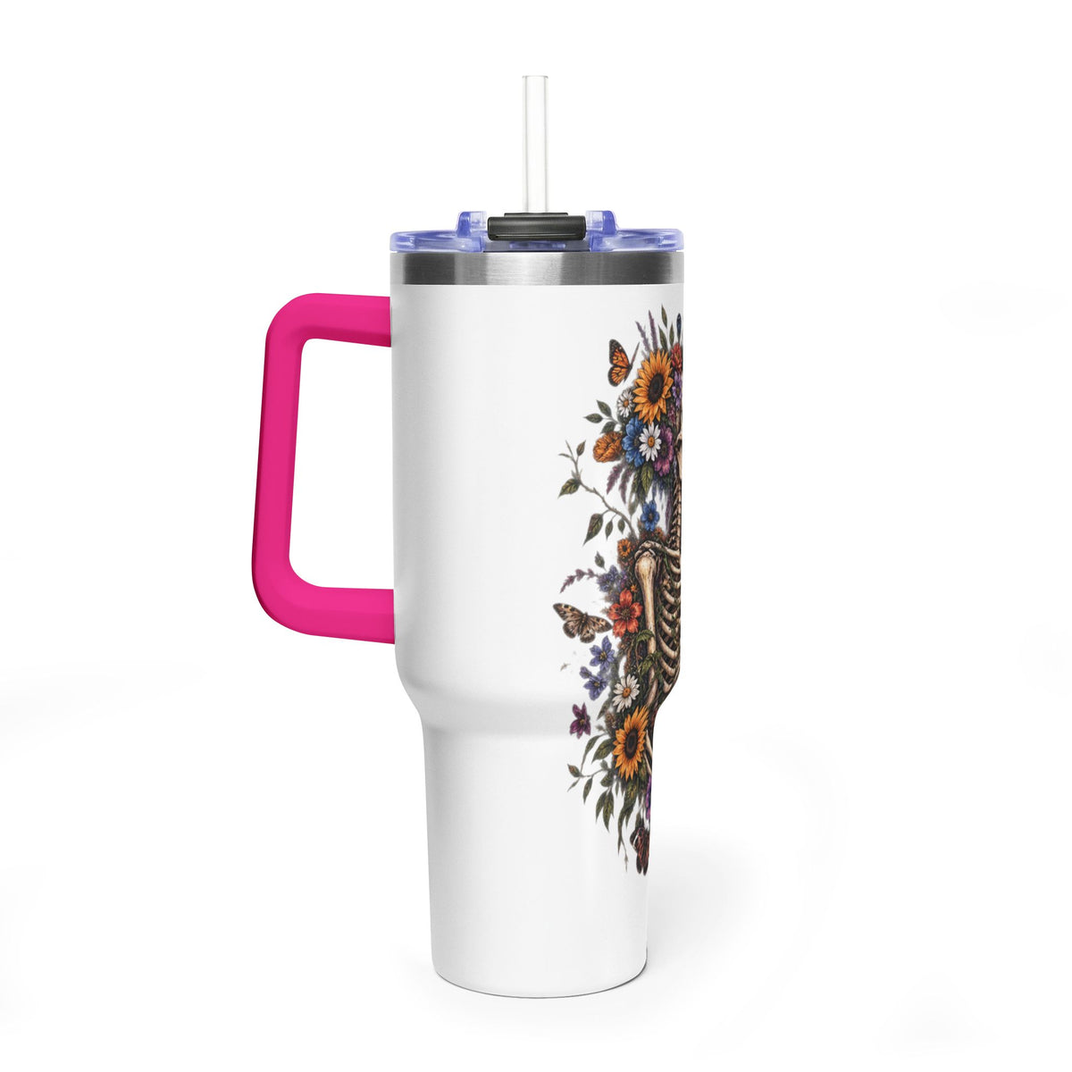 40oz Floral Skeleton Tumbler – Insulated Vacuum Travel Mug