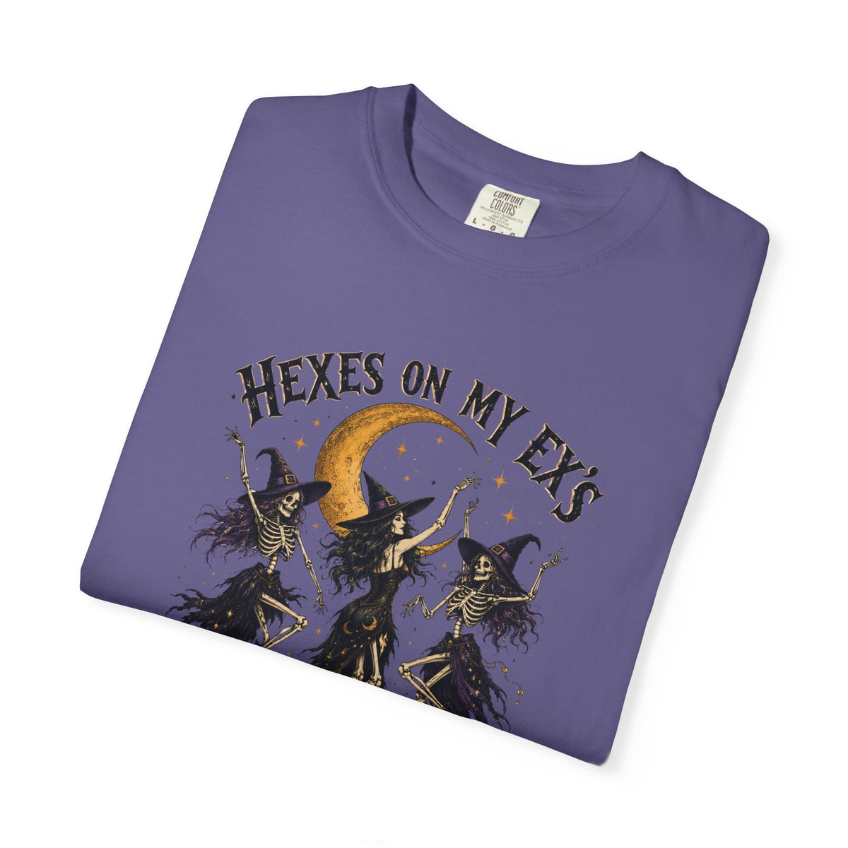 Witches and skeleton Graphic T-Shirt — "Hexes On My Ex's" Moon Witch Tee
