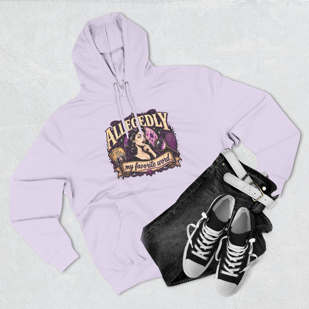 Hoodie — "Allegedly My Favorite Word" Retro Witch Graphic