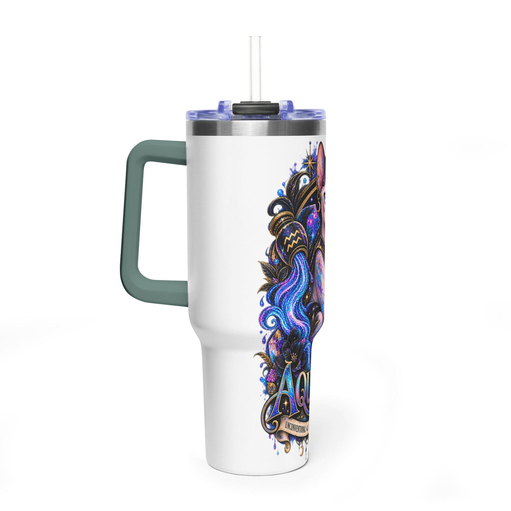 40oz Aquarius Zodiac Tumbler — Sphynx Cat Astrology Vacuum Thermal Cup