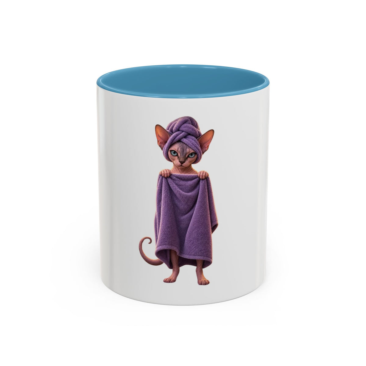 Sphynx Cat in Purple Towel Accent Coffee Mug (11/15 oz)