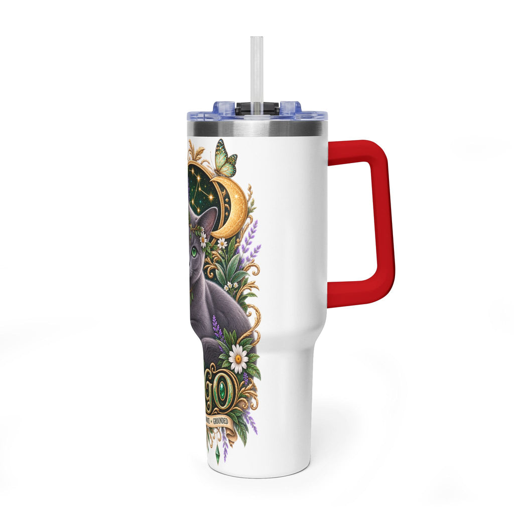 Virgo Cat 40oz Thermal Tumbler — Russian Blue Zodiac Astrology Travel Mug