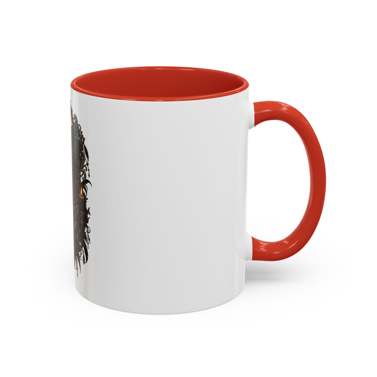 Gothic Raven & Skull Accent Coffee Mug — Dark Floral Occult Tea Cup