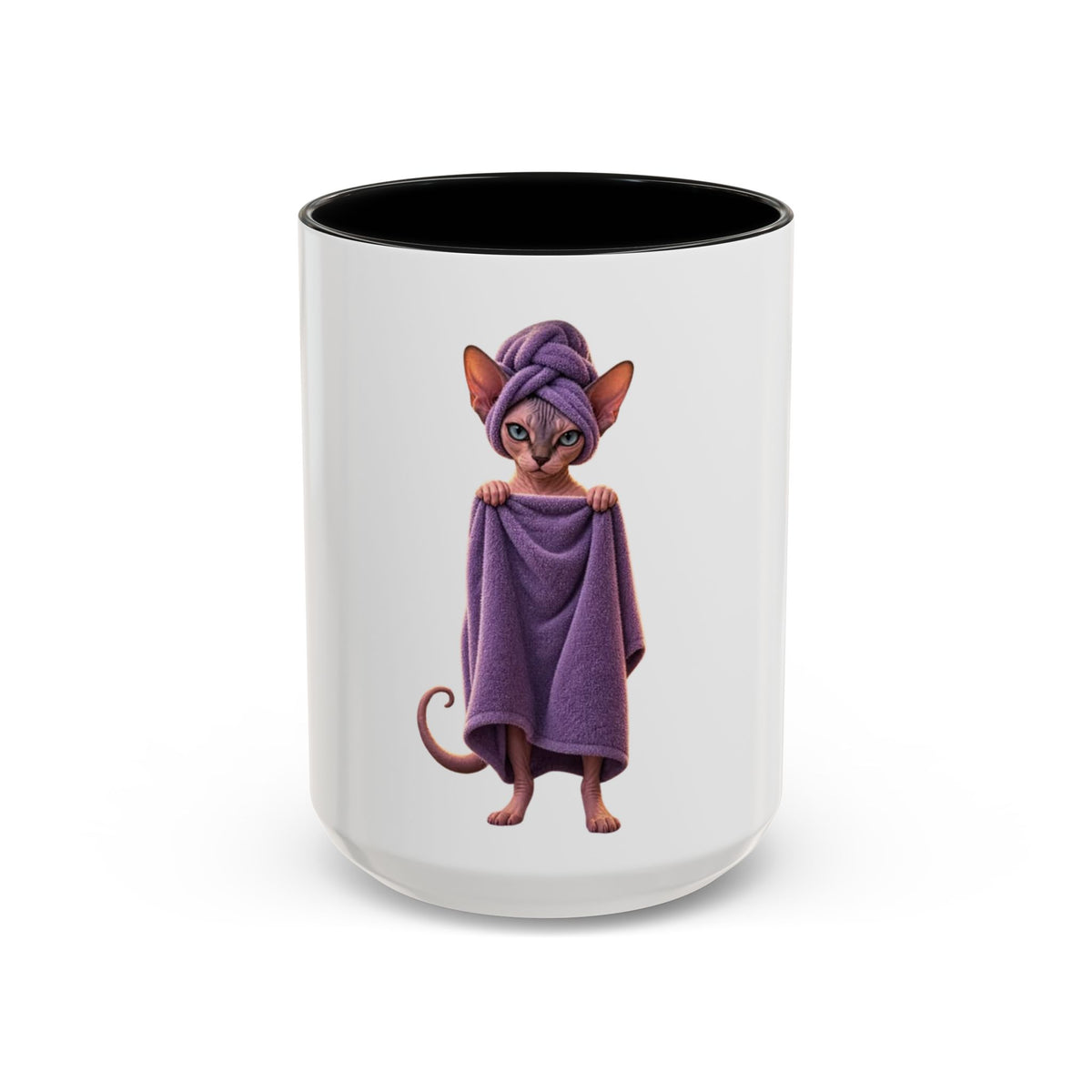 Sphynx Cat in Purple Towel Accent Coffee Mug (11/15 oz)
