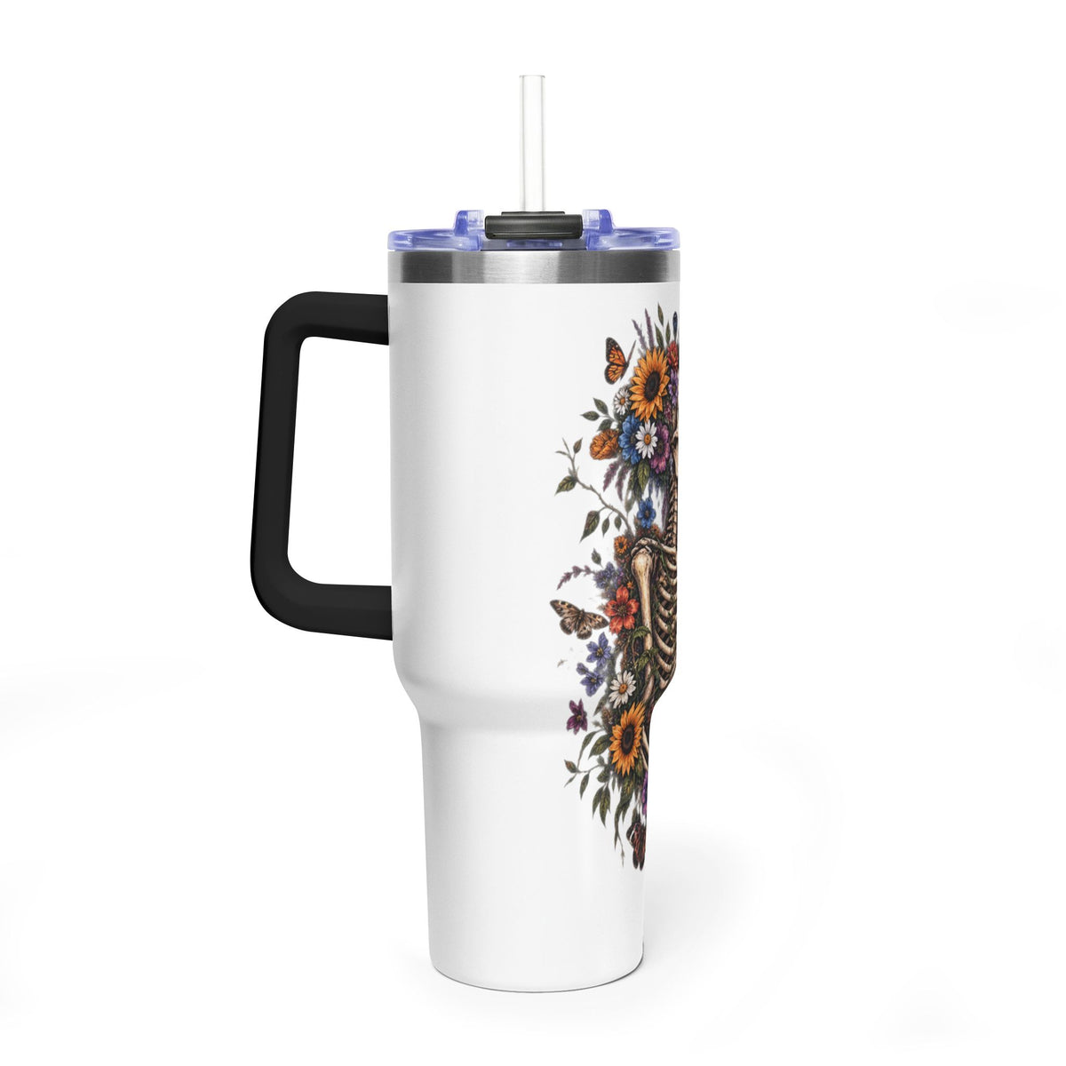 40oz Floral Skeleton Tumbler – Insulated Vacuum Travel Mug