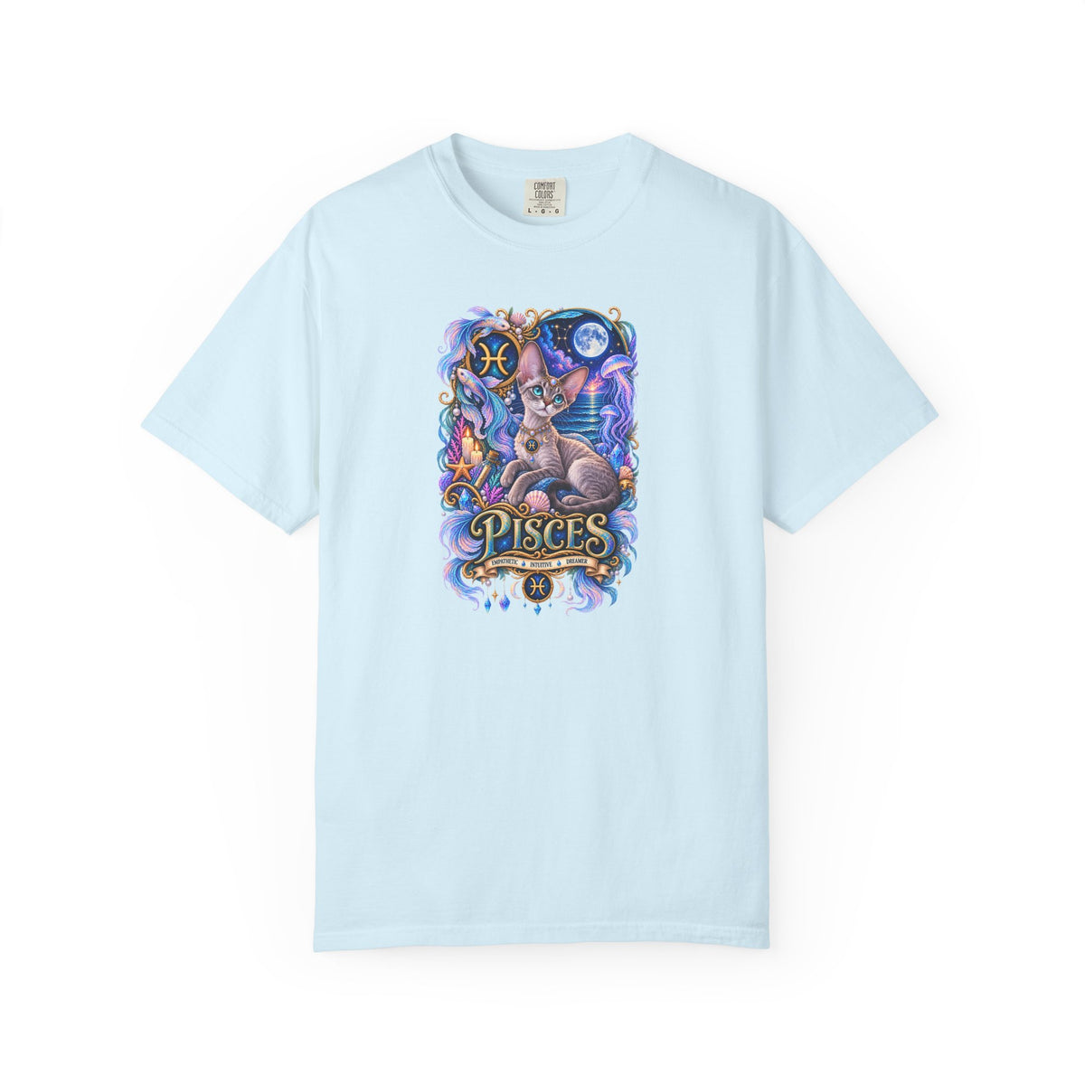 Pisces Devon Rex Cat Zodiac T-Shirt — Mystical Cat Astrology Tee