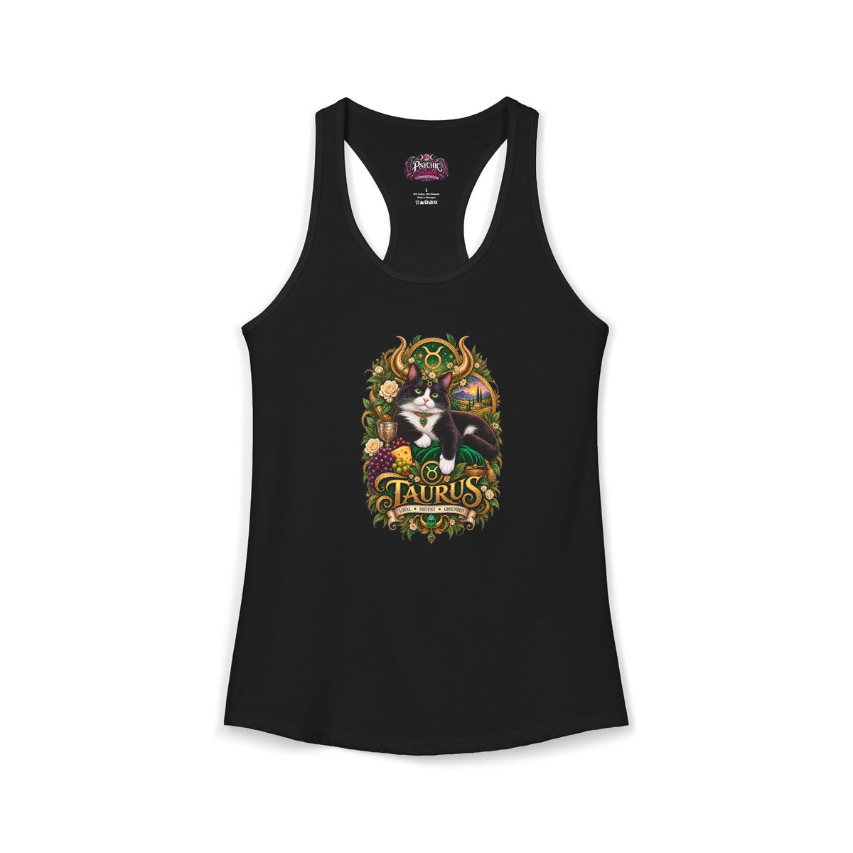 Taurus Tuxedo Cat Zodiac Tank- Celestial Astrology Cat Lover Tank