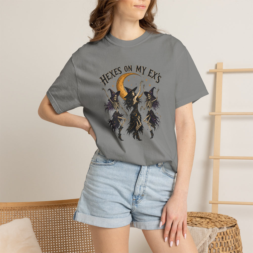 Witches and skeleton Graphic T-Shirt — "Hexes On My Ex's" Moon Witch Tee