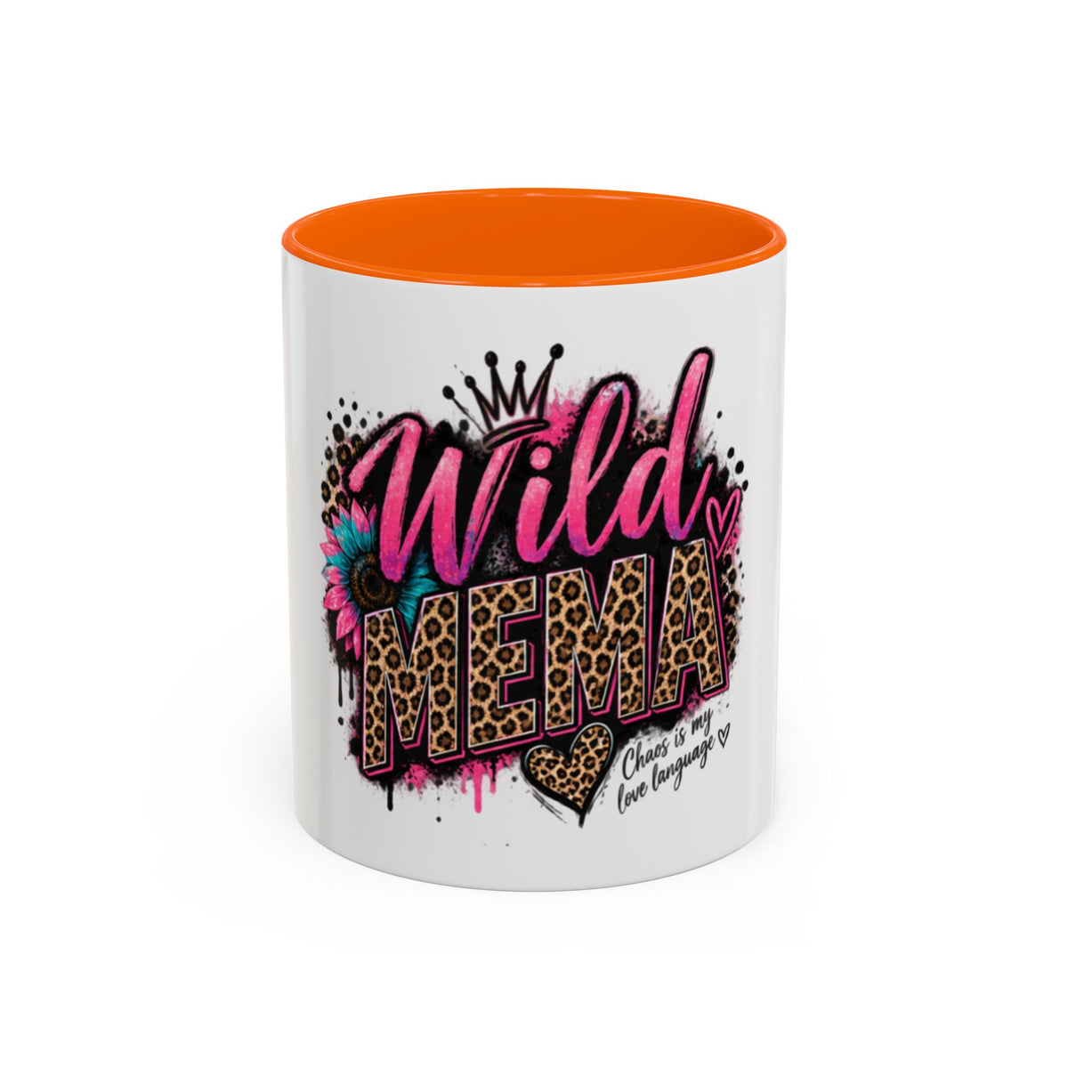 Wild Mama Leopard Accent Coffee Mug – Fun Mom Gift, Pink Crown Graphic (11/15 oz)