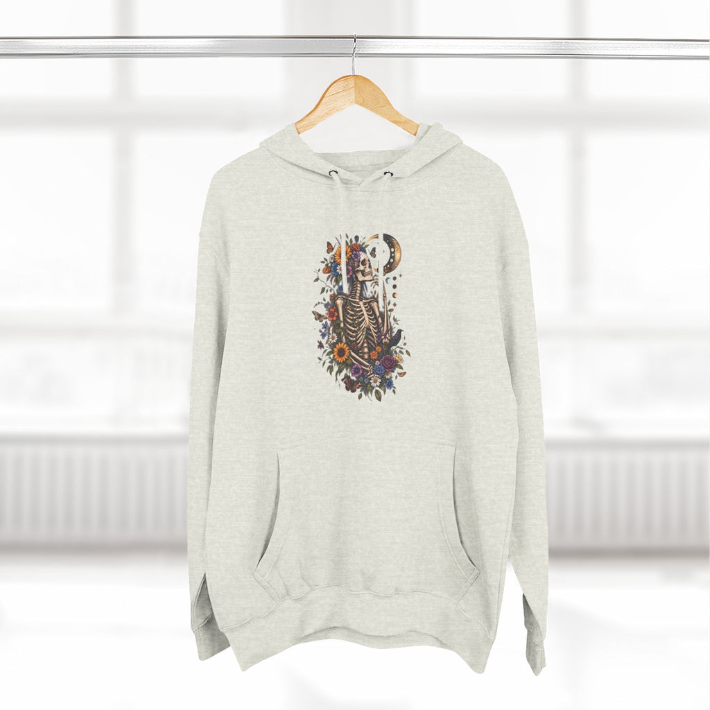 Skeleton Moon Floral Hoodie – Gothic Botanical Graphic Pullover