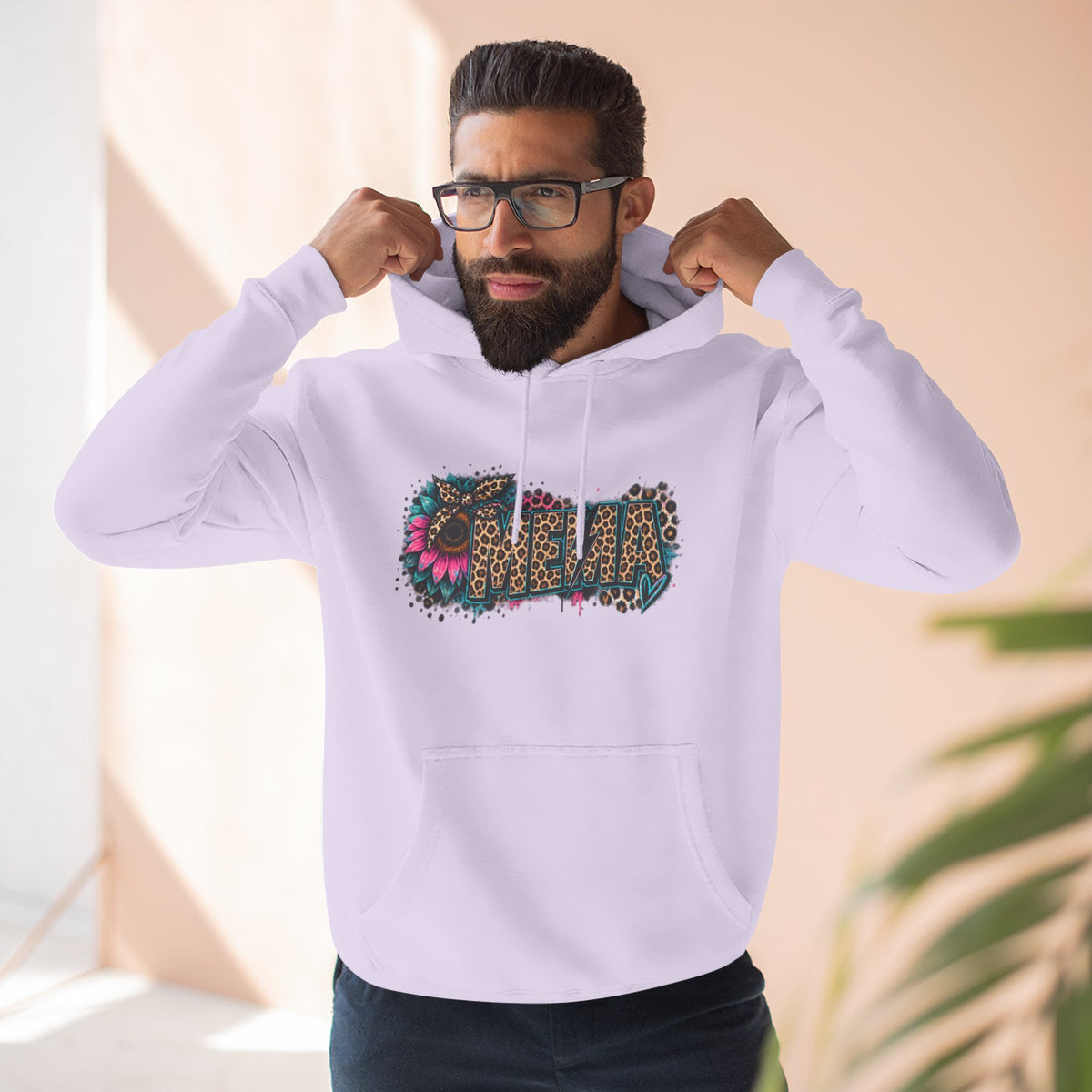 MEMA Leopard Floral Heat Hoodie — Cozy Fleece Pullover with Leopard & Flowers Design