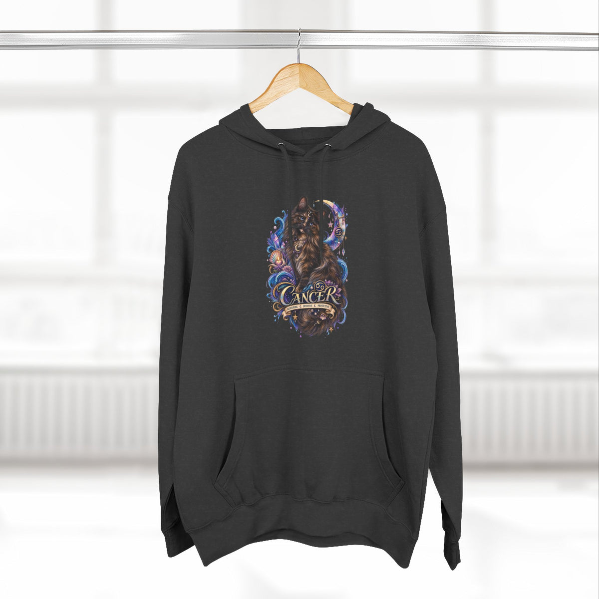 Cancer Tortoiseshell Cat Zodiac Hoodie — Zodiac Cat Graphic Fleece Pullover