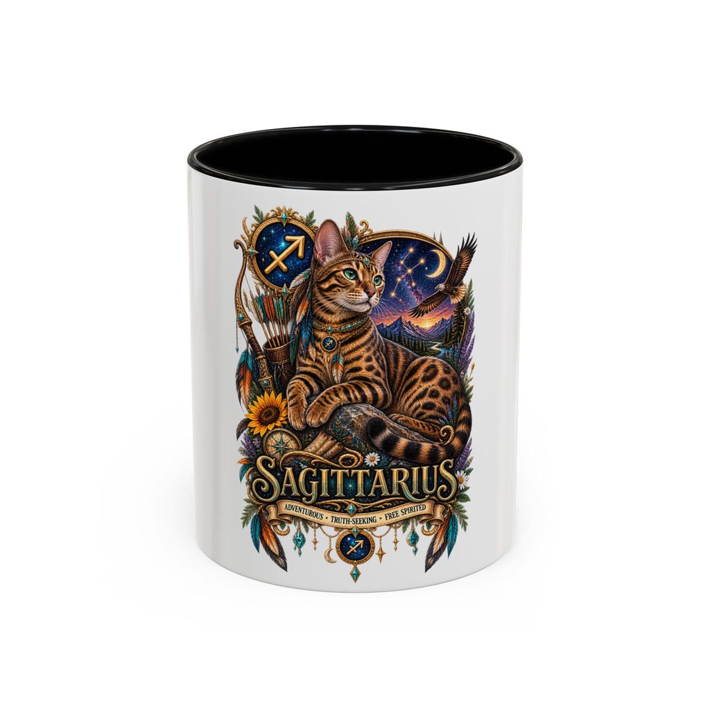 Sagittarius Bengal Cat Zodiac Coffee Mug — Cat Archer Astrology Accent Mug (11/15oz)