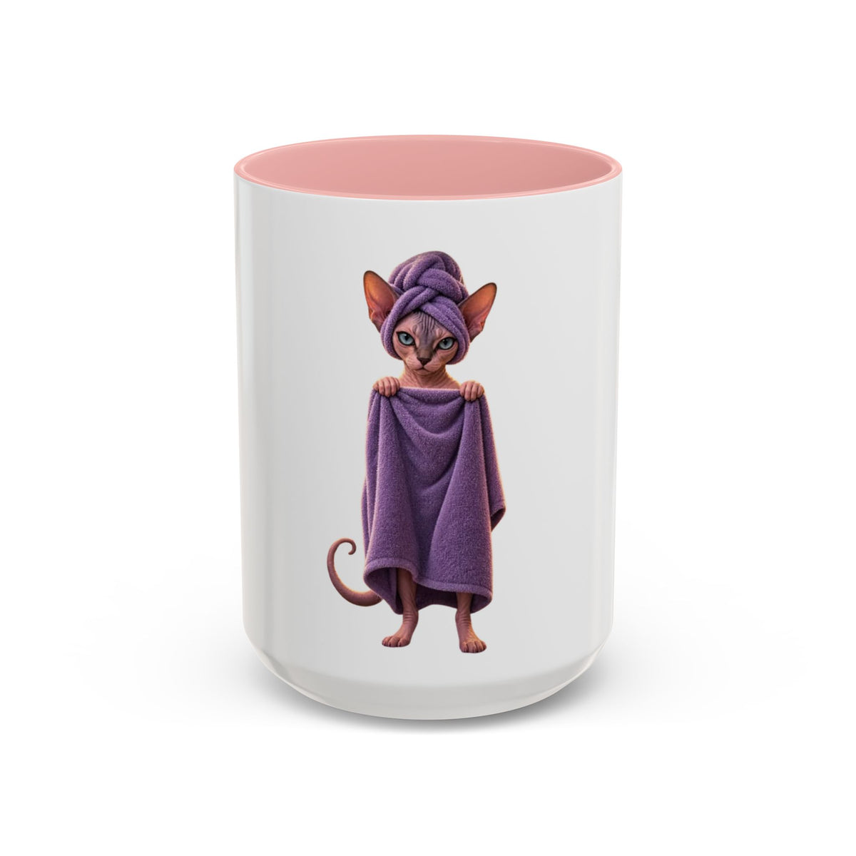 Sphynx Cat in Purple Towel Accent Coffee Mug (11/15 oz)