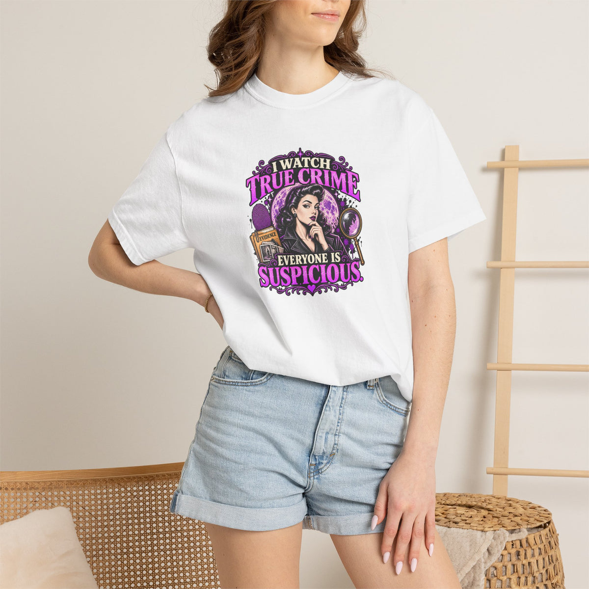 True Crime T-Shirt — "I Watch True Crime, Everyone Is Suspicious" Graphic Tee