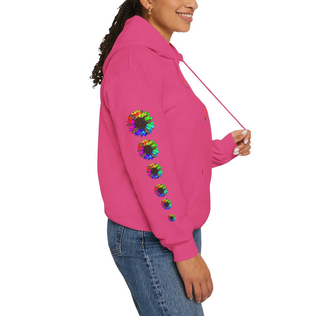 Inspirational Floral Hoodie – "Your Smile is Kind & Beautiful" Rainbow Sunflower Cozy Pullover