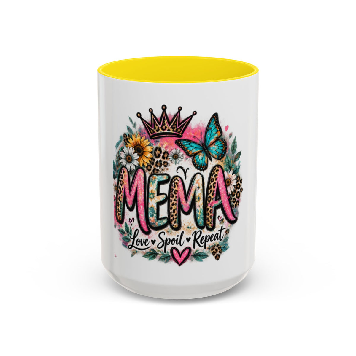 Mema Floral Accent Coffee Mug – 'Mema' Crown, Butterflies & Sunshine Design (11/15 oz)