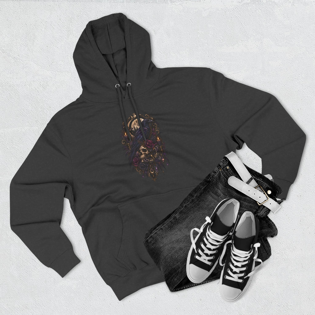 Raven Skull Graphic Hoodie — Gothic Fleece Pullover