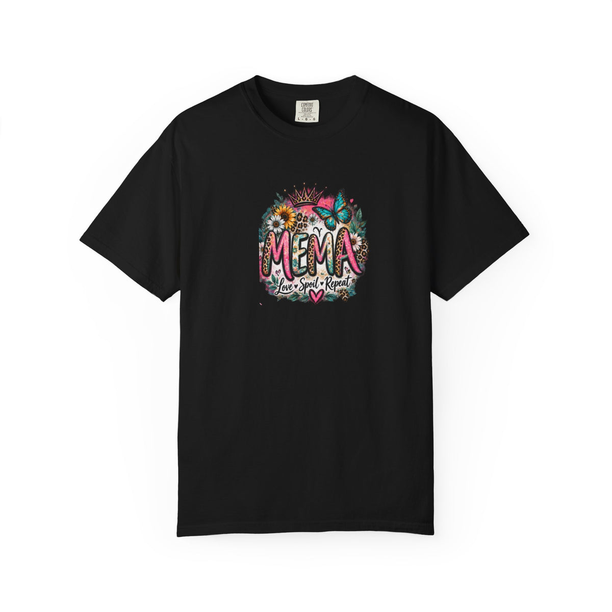MEMA Floral Crown Tee — Cute Grandma Shirt with Butterfly & Heart Design