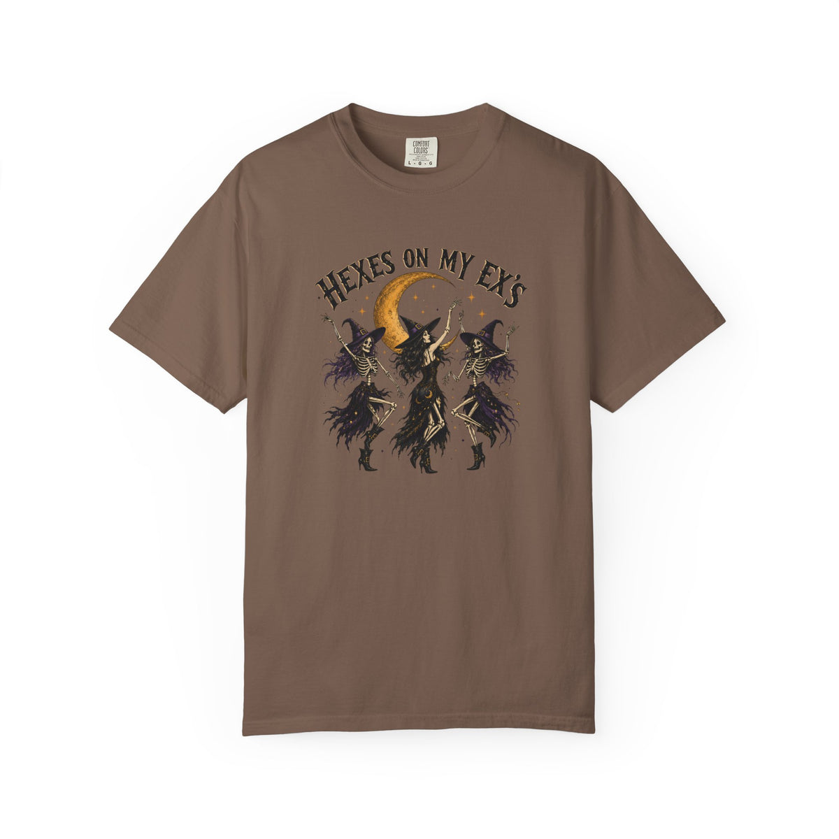 Witches and skeleton Graphic T-Shirt — "Hexes On My Ex's" Moon Witch Tee