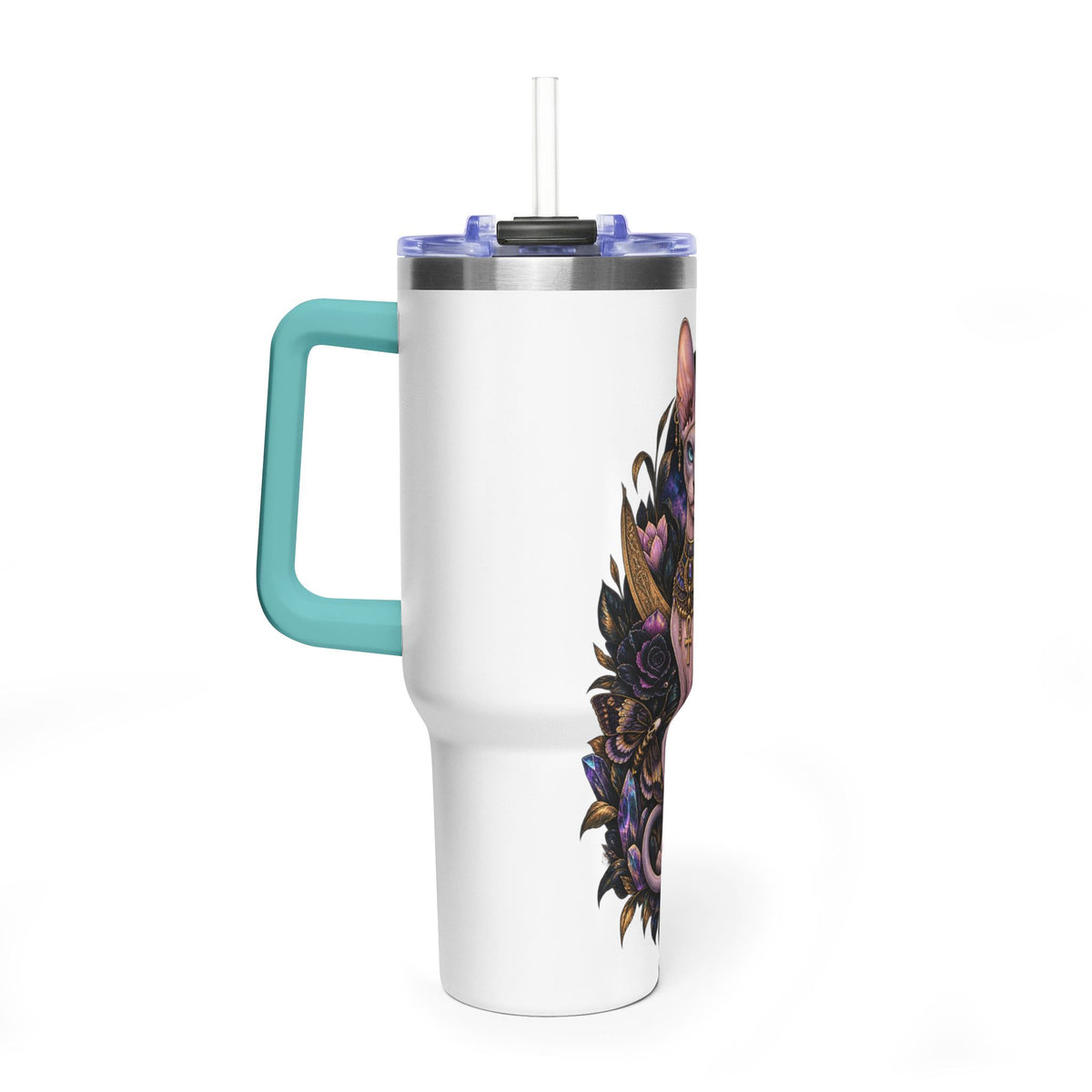 40oz Sphynx Cat Tumbler — Mystical Moon Vacuum Insulated Travel Mug
