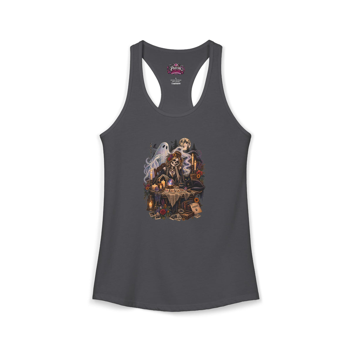 Ghost, Skeleton and Black Cat Read Tarot Cards Tank
